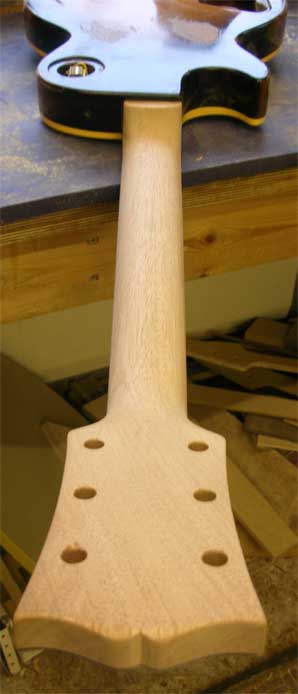 Back view of new neck fitted to Les Paul.