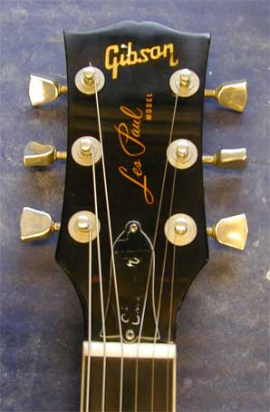 Repaired Les Paul headstock front view.