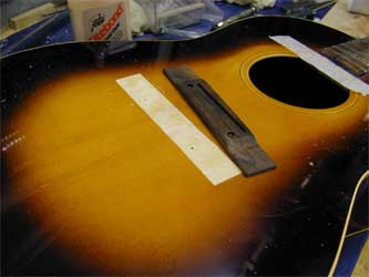 1947 Gibson LG with bridge ready for gluing to top.